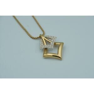 Vintage D’Orlan Gold Tone Rhinestone Pendant Necklace Art Deco Diamond Shape